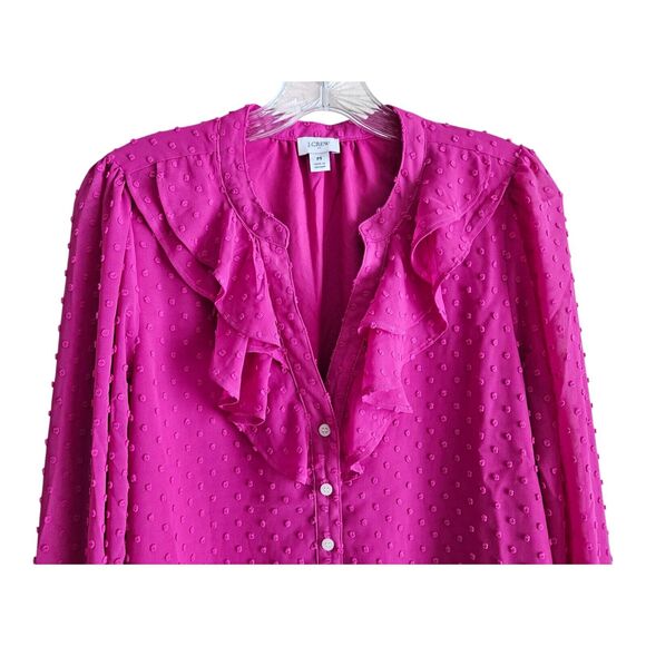 J. CREW Women's M Blouse Ruffle Swiss Dot Fuchsia Button Up Valentines Bust 40" - Picture 2 of 9